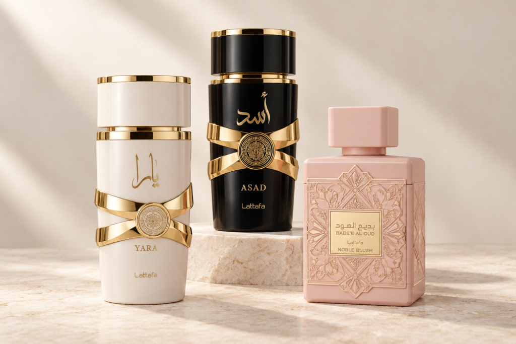 Perfumes árabes Lattafa Yara, Asad y Badee Al Oud Noble Blush